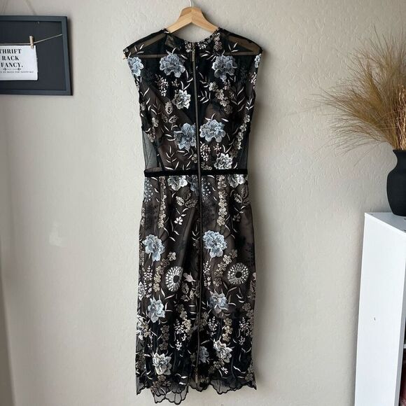 Bronx‎ & Banco Black Sheer Mesh Floral Embroidered Sheath Cocktail Dress Size 4 - Picture 6 of 10
